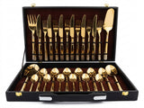28-Piece Pure Gold Cutlery Set with Executive Briefcase | Authentic Wazirabad Handcrafted Flatware | 5-Year Warranty