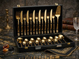 28-Piece Pure Gold Cutlery Set with Executive Briefcase | Authentic Wazirabad Handcrafted Flatware | 5-Year Warranty