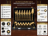 28-Piece Pure Gold Cutlery Set with Executive Briefcase | Authentic Wazirabad Handcrafted Flatware | 5-Year Warranty