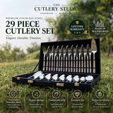 29-Piece Silver Stainless Steel Cutlery Set with Executive Briefcase | Handcrafted Wazirabad Flatware | Lifetime Warranty