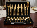 28-Piece Pure Gold Cutlery Set with Executive Briefcase | Authentic Wazirabad Handcrafted Flatware | 5-Year Warranty