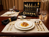 28-Piece Pure Gold Cutlery Set with Executive Briefcase | Authentic Wazirabad Handcrafted Flatware | 5-Year Warranty