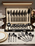 29-Piece Pure Black Cutlery Set with Executive Briefcase | Authentic Wazirabad Handcrafted Flatware | 5-Year Warranty